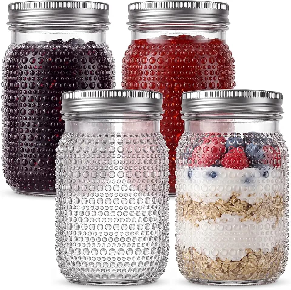 WELLIFE Mason Jars 32 oz, 4 Pack Quart Mason Jars Wide Mouth for Pickling, Canning, Fermenting and Food Storage, Microwave & Dishwasher Safe
