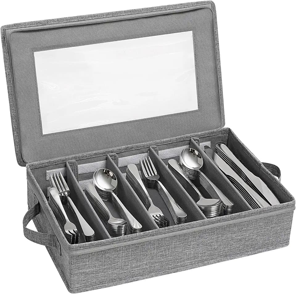 Lifewit Silverware Storage Box, Covered Flatware Organizer with Zipper Lid
