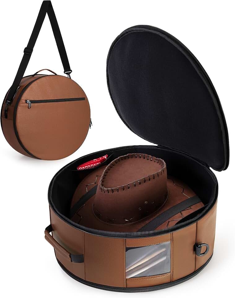 Marscamd Vegan Leather Hat Box Fits 4 Cowboy or Wide-Brim Hats, Dark Brown