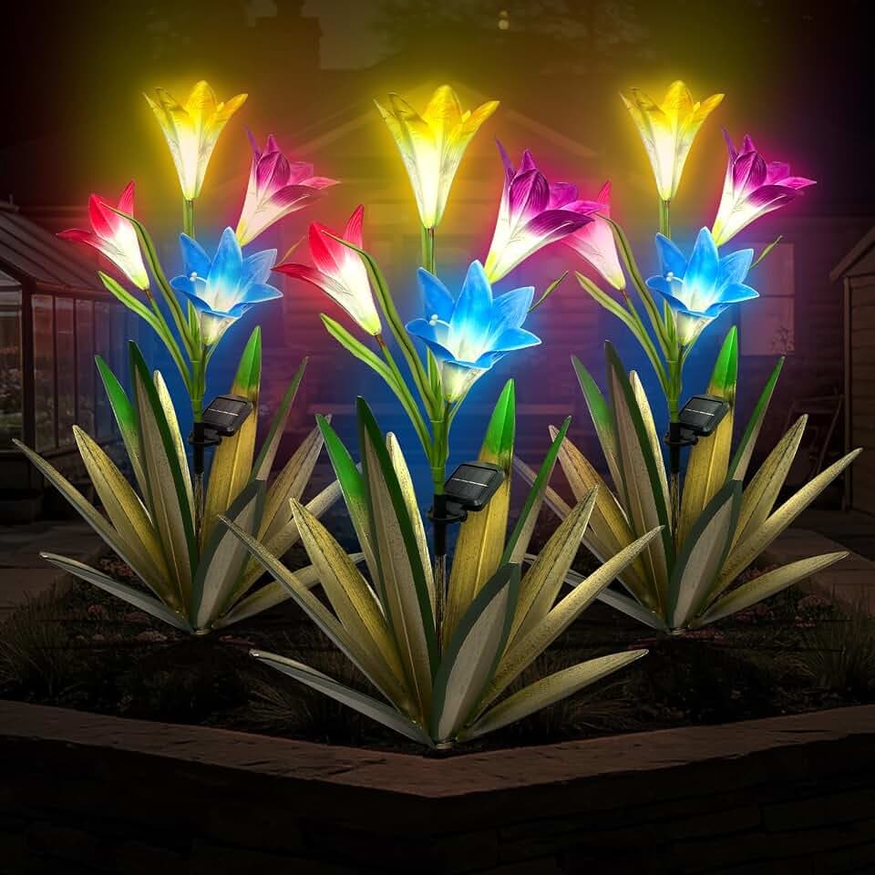 Homight Solar Metal Agave Lily Flower Garden Sculpture with LED Lights 30.3 Inch Waterproof Outdoor/Indoor Yard Decor Handmade Lawn Ornament Gift for Family Friends (3, Green)