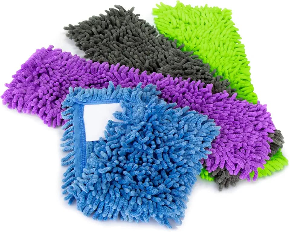 COM-FOUR® 4X Ersatz-Bezug für Bodenwischer - Wischbezug aus Microfaser Chenille zur gründlichen Reinigung Ihrer Wohnfläche (04 Stück - blau/grau/lila/grün)