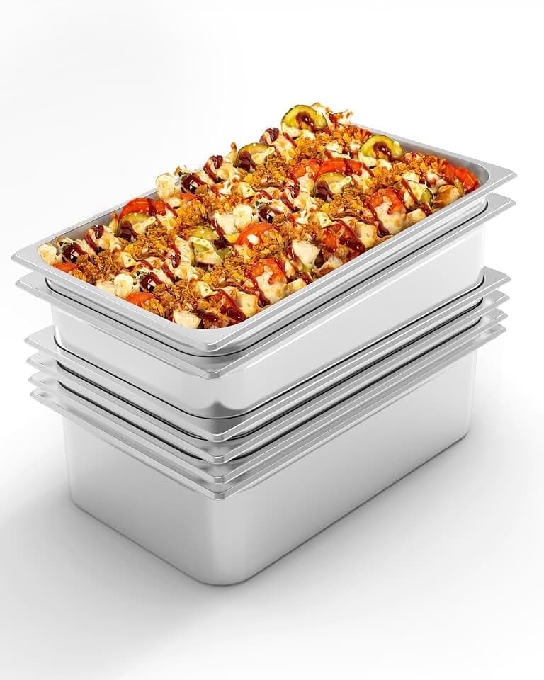 Takywep Takywep6 Pack Hotel Pans,6" Deep Full Size Steam Table Pans,Full Size Food Pan,Half Size Hotel Pans[NSF Certified],Catering Food Pan Commercial Stainless Steel,No Handle + No Lid
