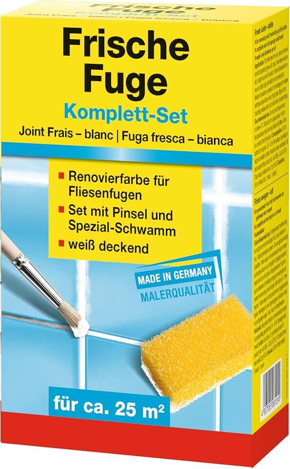 Baufan Frische Fuge Fugenmörtel Set - 250ml, weiß deckender I wasch- & scheuerbeständige Fugenfarbe I Renovierfarbe zum Auffrischen von Fliesenfugen