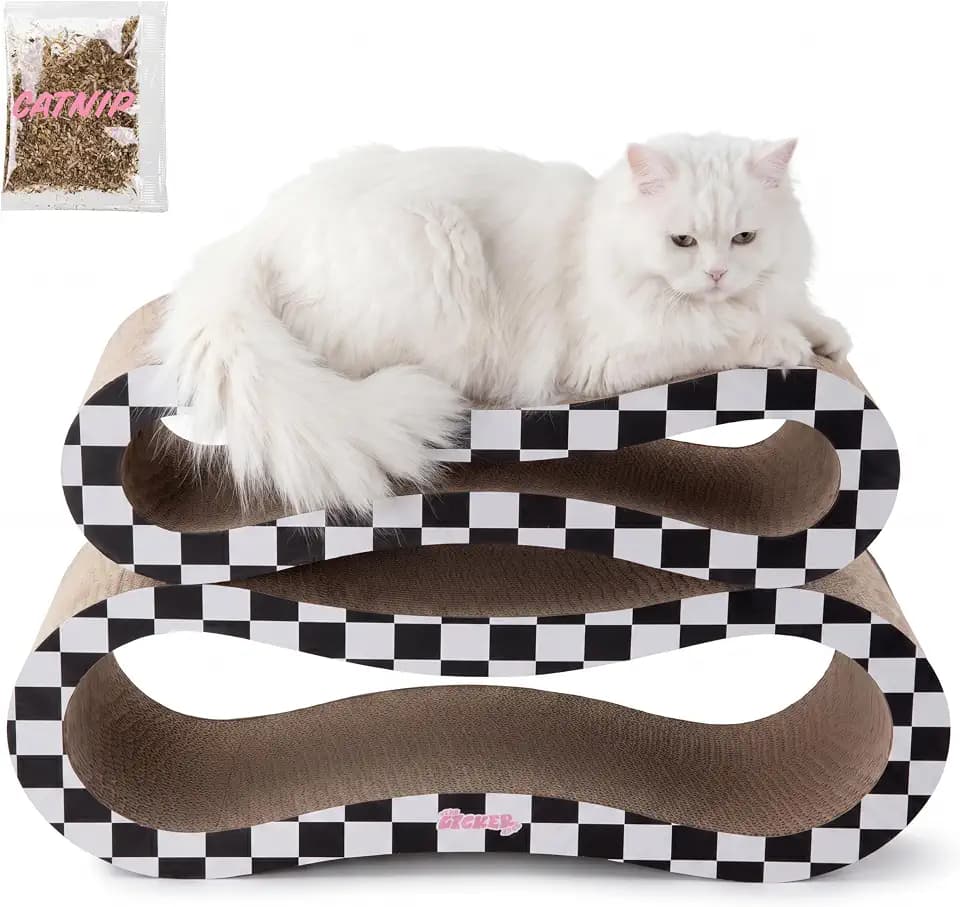 Suvi 26" Modern Cardboard Infinity 2-in-1 Lounge Bed Cat Scratcher with Catnip, Large Recyclable Corrugated Tunnel and Furniture Protector for Indoor Use, Black/White CSR1014K