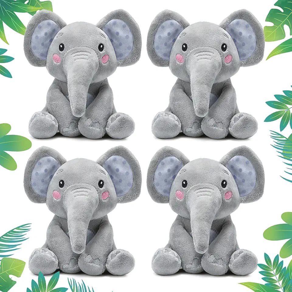 Libima 4 Pcs Small Elephant Stuffed Animals Bulk 6 Inch Cute Grey Elephant Plush Sets Soft Cuddly Stuffed Elephants for Boys Girls Baby Birthday Baby Shower Gender Reveal Party Supplies Decor