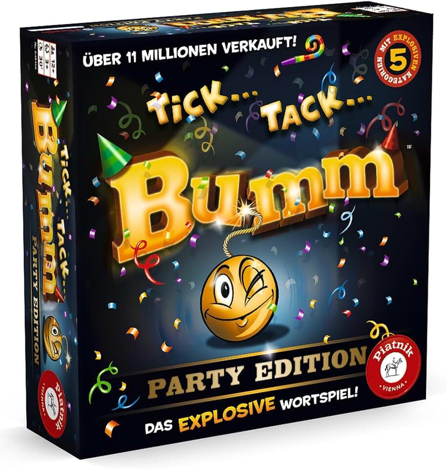 Piatnik 6483 Tick Tack Bumm Party-Edition des Spieleklassikers | ab 12 Jahren geeignet | Das Explosive Wortspiel | Denken, Schlagfertigkeit und Vorstellungsvermögen sind gefordert, Mehrfarbig