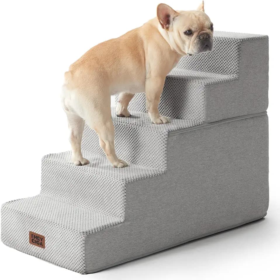 EHEYCIGA Dog Stairs for High Bed 22.5" H, 5-Step Dog Steps, Light Grey