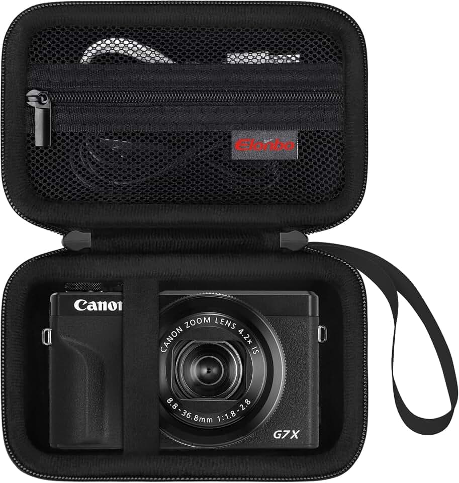 Elonbo Tragetasche für Canon PowerShot G7 X Mark III/ G7 X Mark II/ G7X Digitalkamera, G7X Mark iii/ii 4K Vlogging Kamera Reisetasche. Mesh Tasche passt Kabel, Schwarz