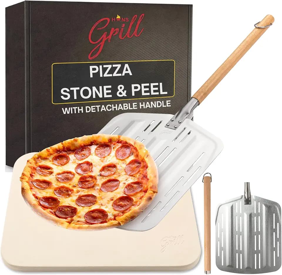 Hans Grill Pizza Stone PRO XL, Rectangular Baking Stone with Aluminium Peel