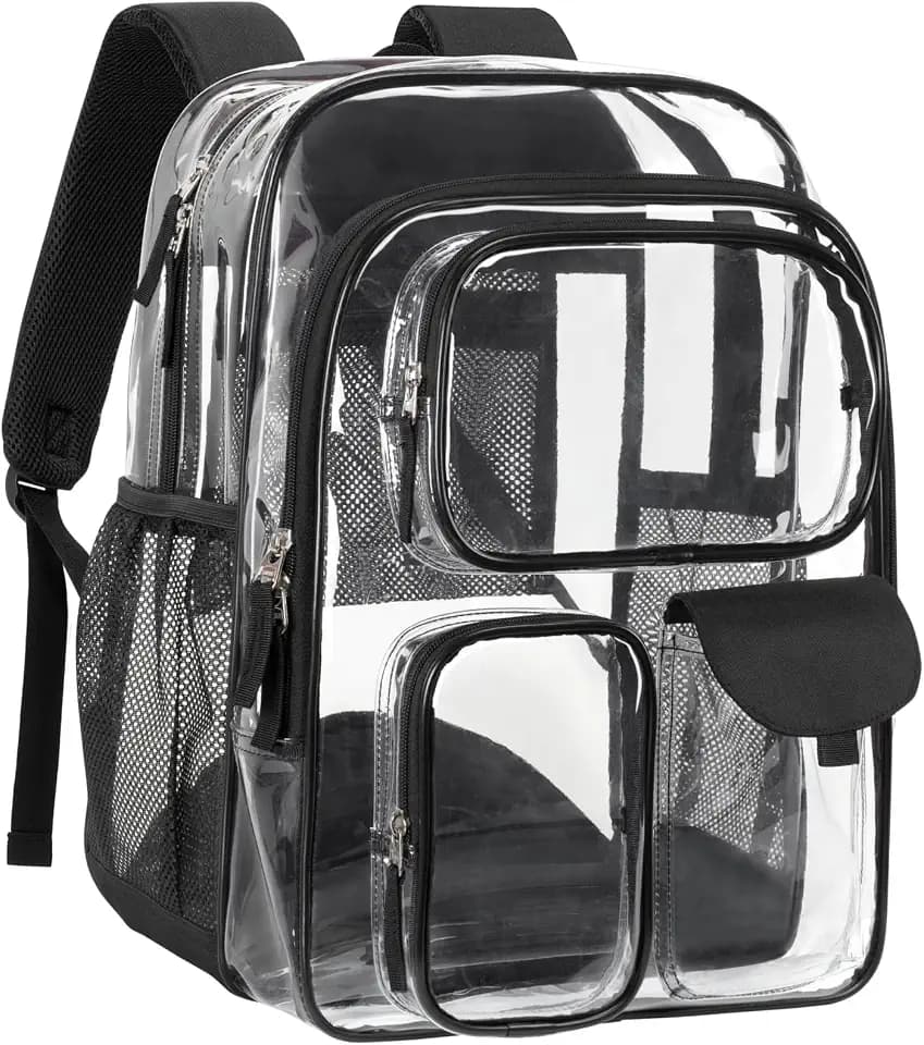 PACKISM Clear Backpack for School - 18 Inch Extra Large Clear Bookbag Black