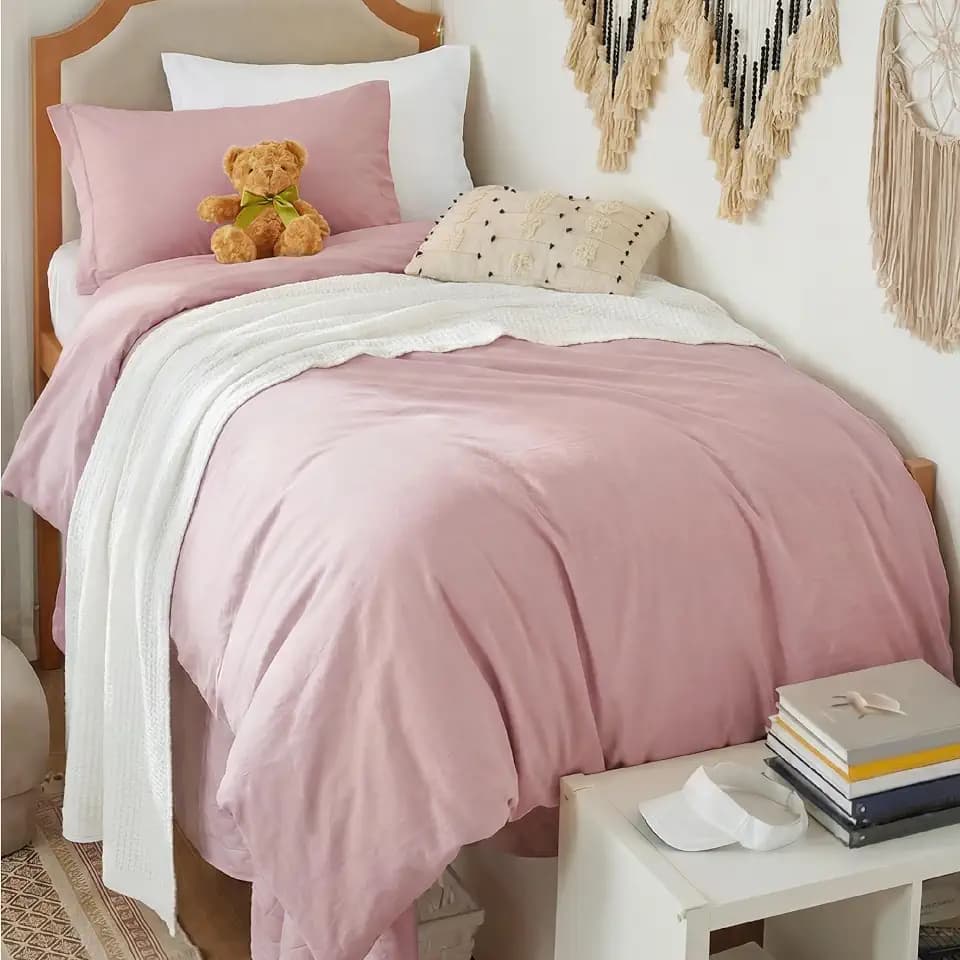 Bedsure Prewashed Twin/Twin XL Duvet Cover, Cotton-Like Bedding Set, Pink