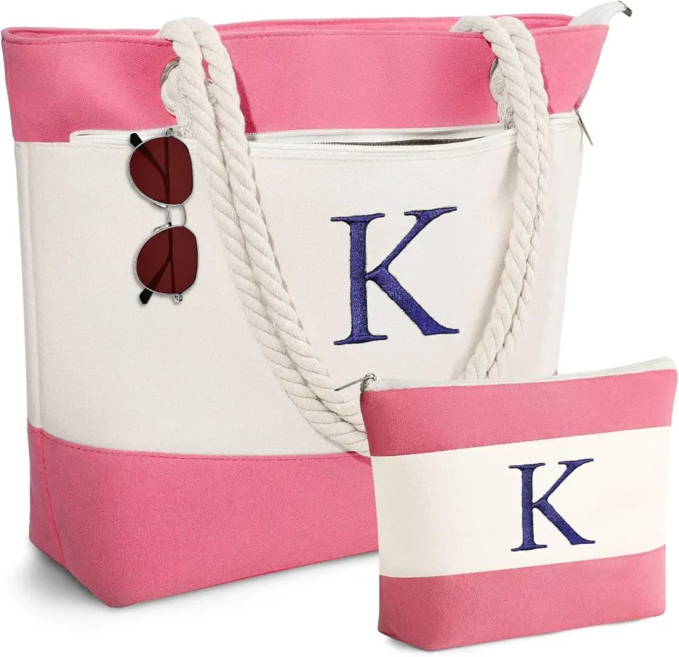 YOOLIFE Birthday Gifts for Women, Initial Canvas Beach Tote Bags for Women