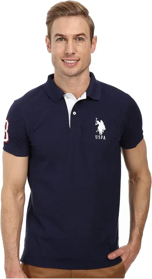 U.S. Polo Assn. Men's Short-Sleeve Polo Shirt with Applique, Casual Summer Slim Fit Polo Shirt with Contrast Color