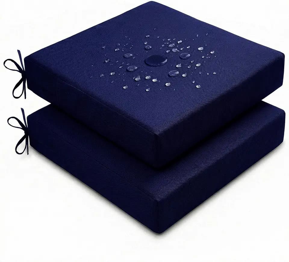 Loveboat 4 in Thick Outdoor Square Chair Cushions 22 x 22 （Set of 2） Navy