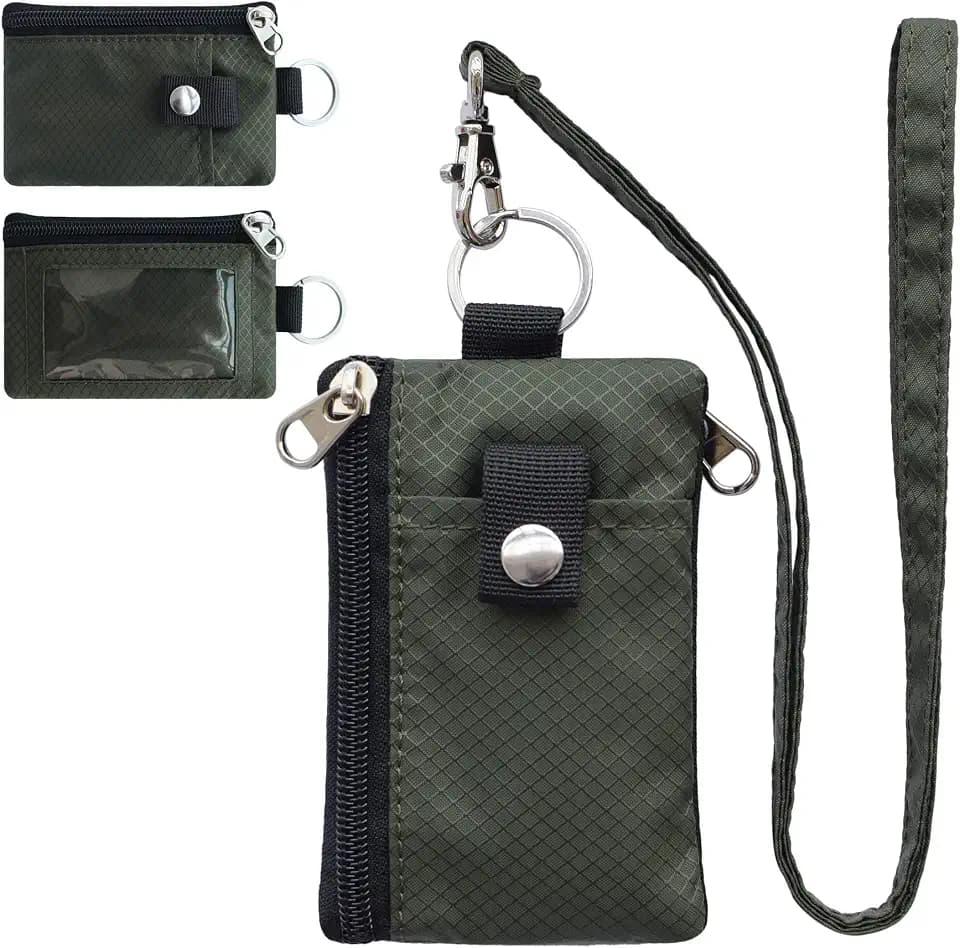CHENSPRX Minimalist RFID Blocking Small Wallet with ID Window,WaterResistant Zip Id Case Wallet with Lanyard Keychain for Cards,Cash,Travel,Women,Men