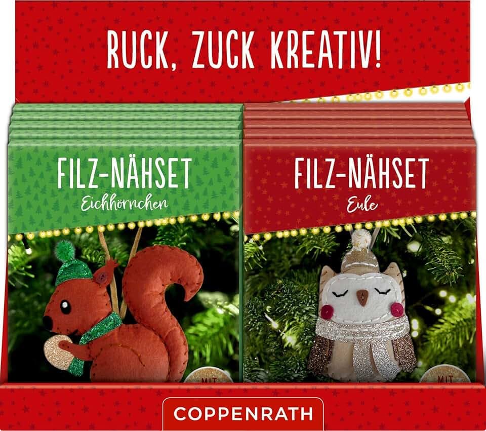 Filz-Nähsets Weihnachts-Anhänger: Eule / Eichhörnchen