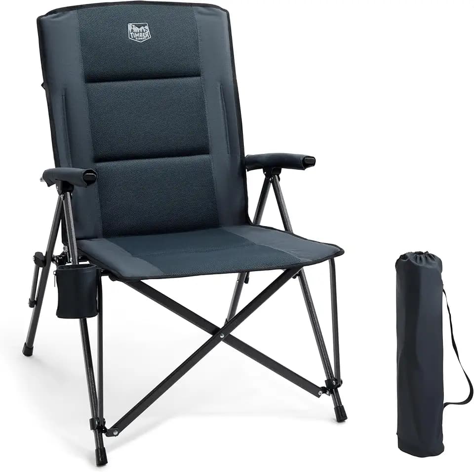 TIMBER RIDGE Campingstuhl Faltbar Breiter Sitz 55cm XXL Klappstuhl Camping Gepolstert Hohe Rückenlehne 150kg Tragkraft mit Seitentasche Tasche Camp Garten Balkon