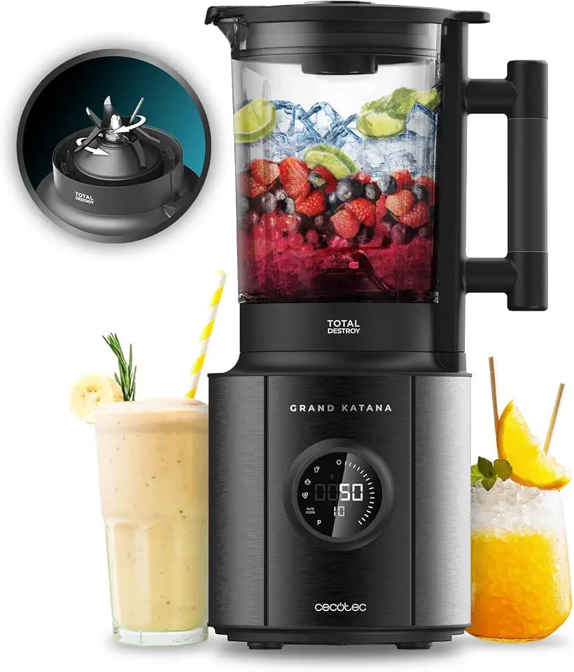 Cecotec Standmixer Grand Katana 2700MAX Total Destroy Screen B. Maximale Leistung 2700W, Digitales Display, 8-Klingen-Messer mit schwarzer Titanbeschichtung, 1,8L Glasgießer