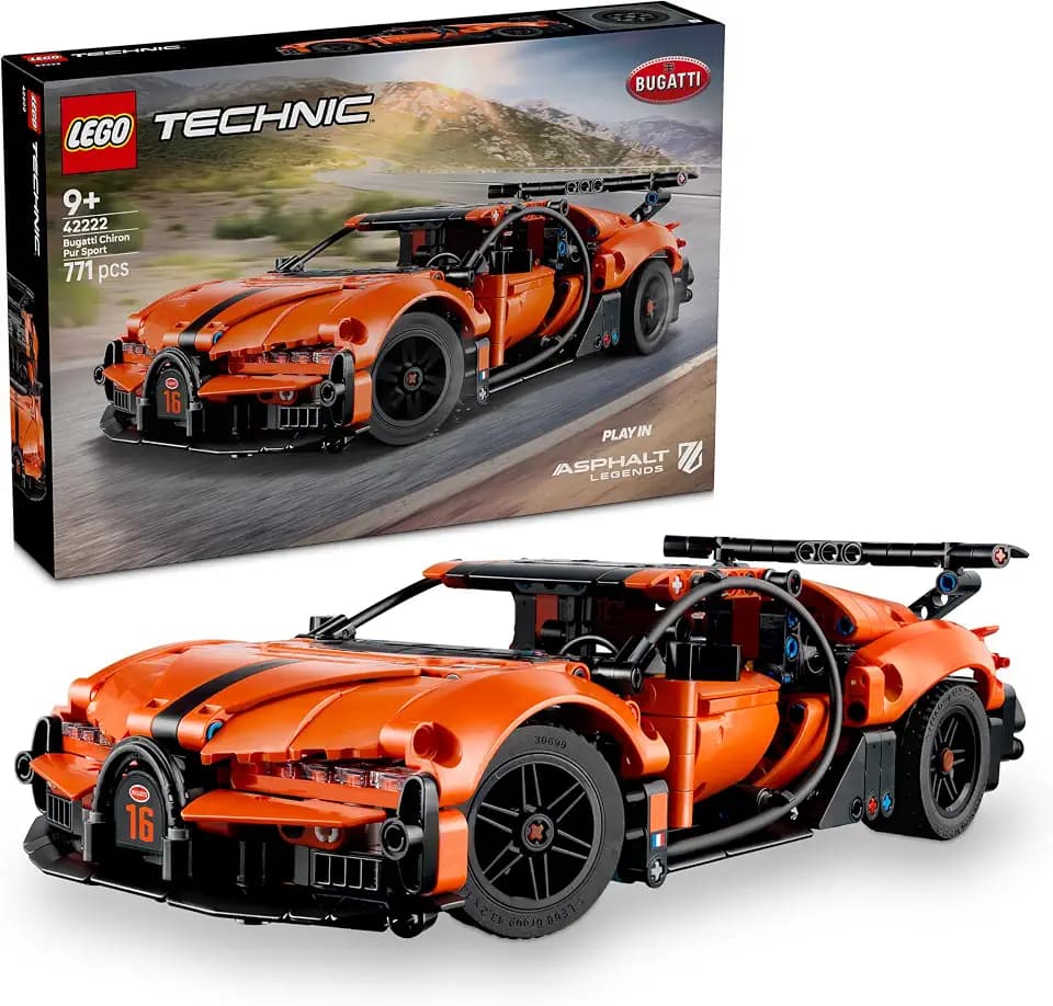 LEGO Technic Bugatti Chiron Pur Sport Hypercar - Modellauto - Rennauto zum Sammeln - Bugatti Spielzeugauto - Technic Sportwagen mit Lenkung, W16-Motor & Türen - Geschenk ab 9 Jahren - 42222
