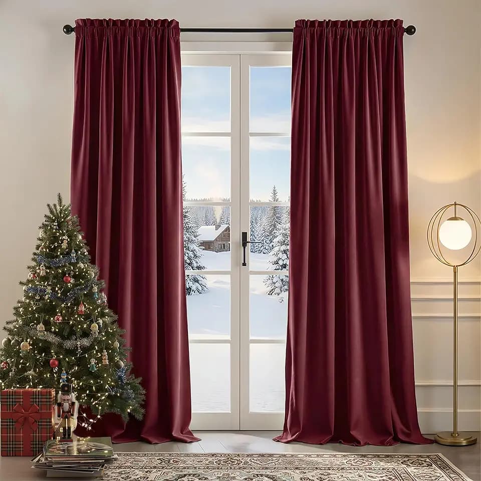 Nemia Burgundy Velvet Curtains Thermal Insulated Blackout Curtain for Bedroom Window Living Room Darkening Luxury Vintage 90 Inches Long Heavy Drapes Panels Rod Pocket Set of 2
