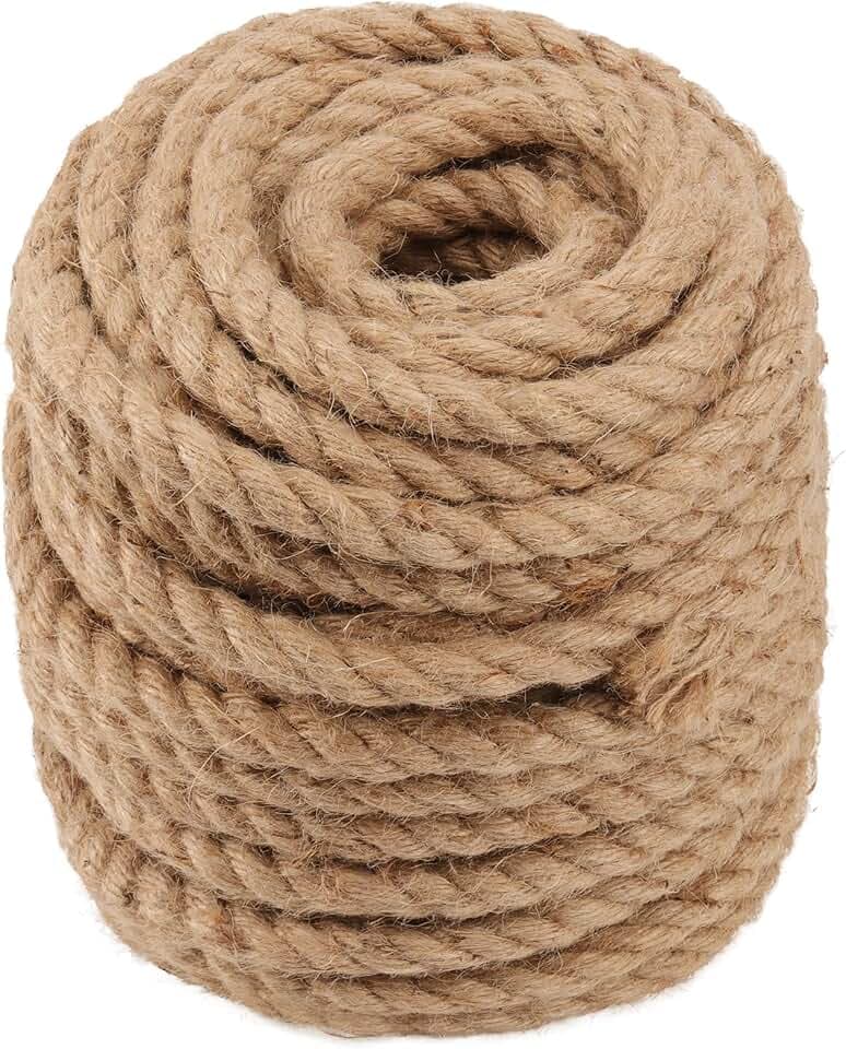 100 Feet 1/2 Inch Thick Natural Jute Rope, 12mm x 30m Thick Twine Rope for Gardening