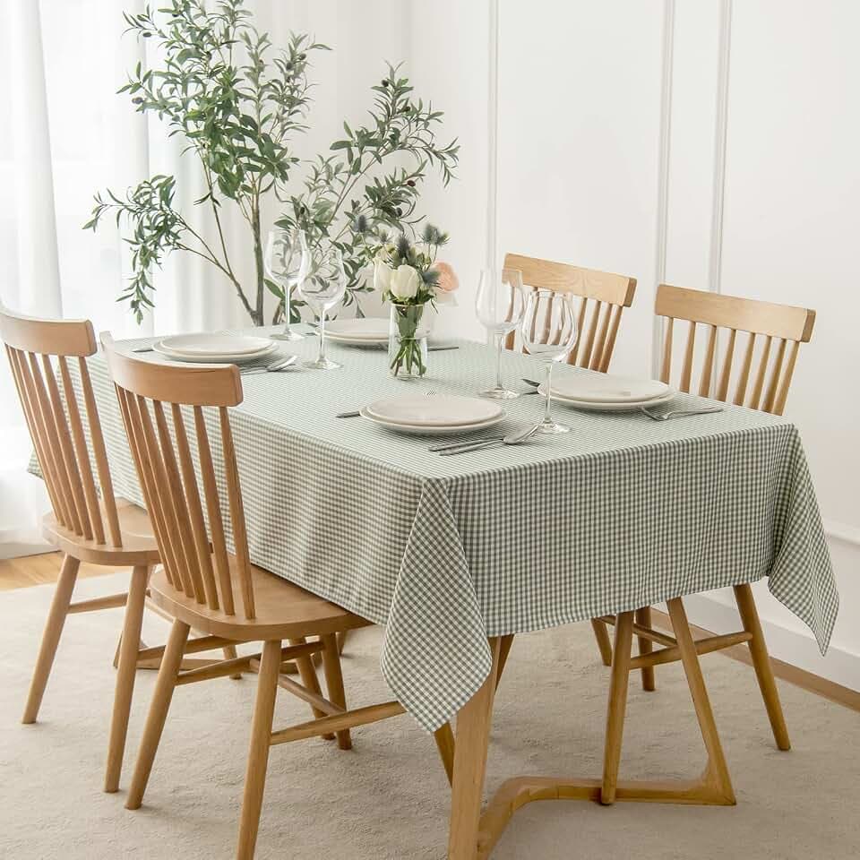 maxmill Checkered Tablecloth Stain Resistant Wrinkle Resistant Spillproof Washable Heavy Weight Kitchen Table Cloth Gingham for Dining Room and Outdoor Use, Rectangle 60 x 140 Inch Sage White