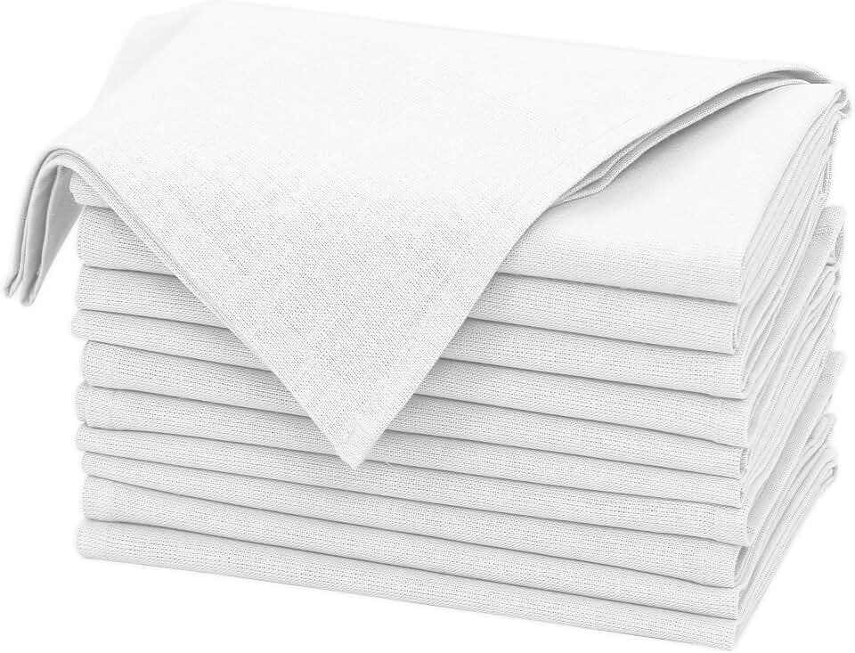 Ruvanti Linen Napkins Set of 12, Linen Cotton Blend 18”x18” - White