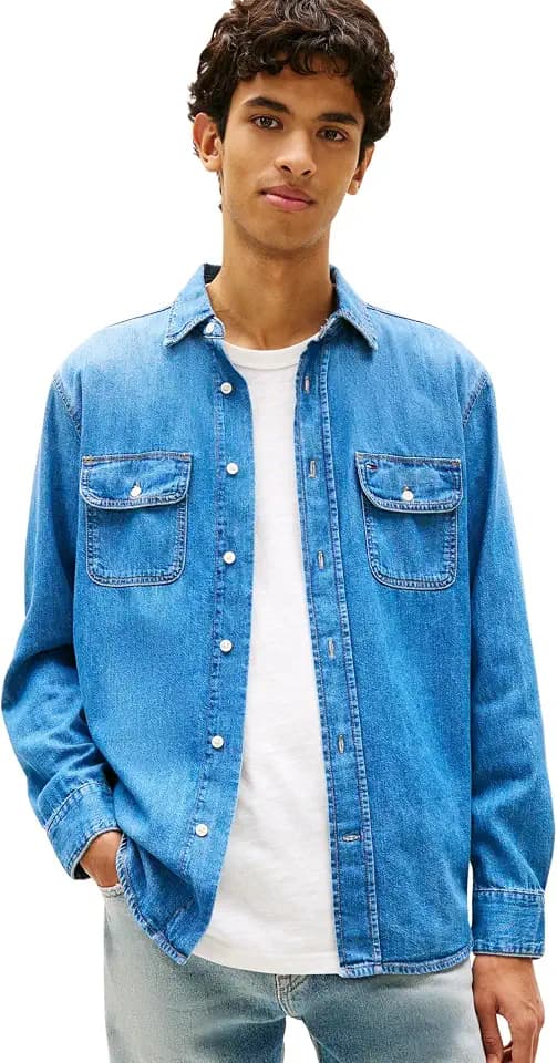 Tommy Jeans Herren Relaxed Denim Shirt EXT Bj8037 Dm0dm23028 L/S Shirt (1er Pack)