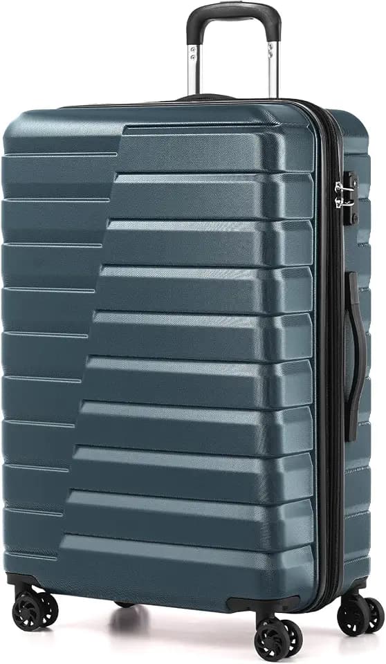 Coolife Lightweight Luggage with TSA Lock,Large Checked Teal Blue