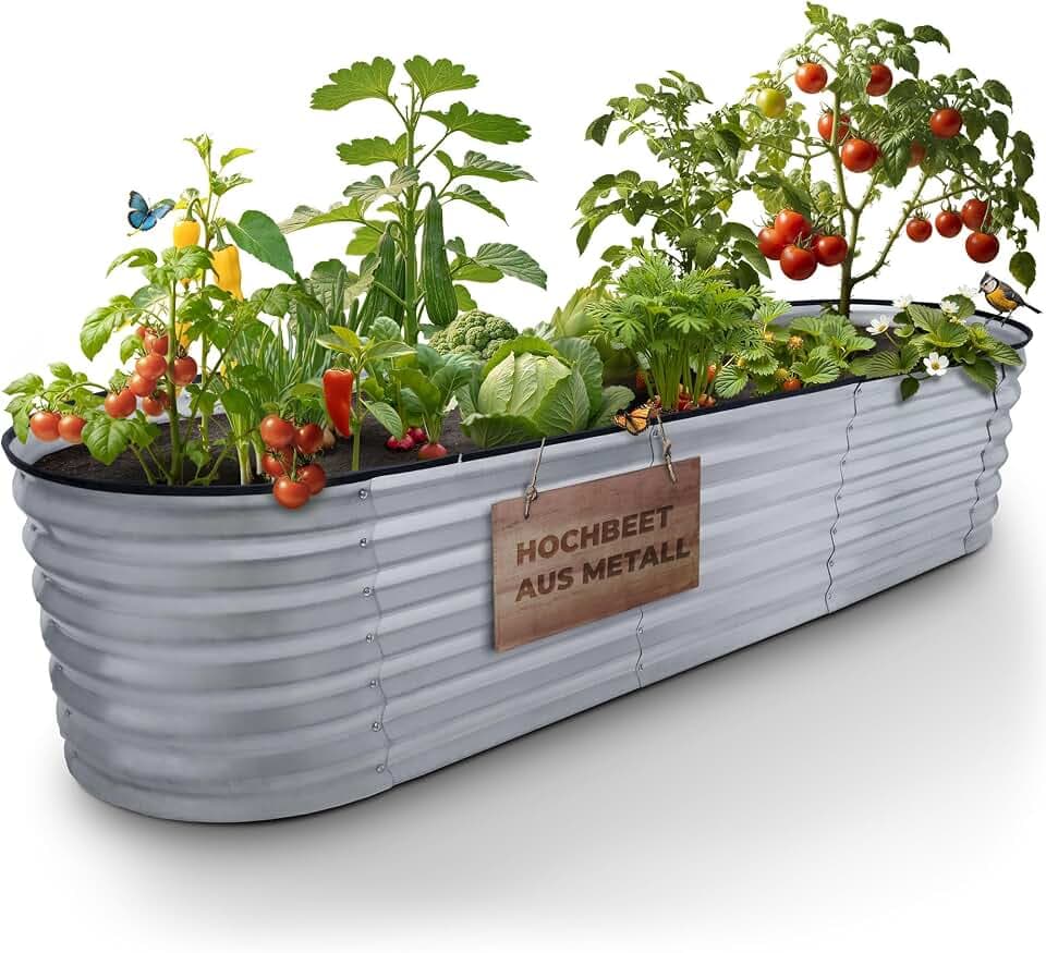 STREND PRO Hochbeet Metall 200x60x45cm (LxBxH) | Metall Hochbeete-kit für Garten Blech | Garten Beet aus verzinktem Stahl für Gemüse, Kräuter & Tomatenpflanzen | Stahl Pflanzkasten, Kräuterbeet