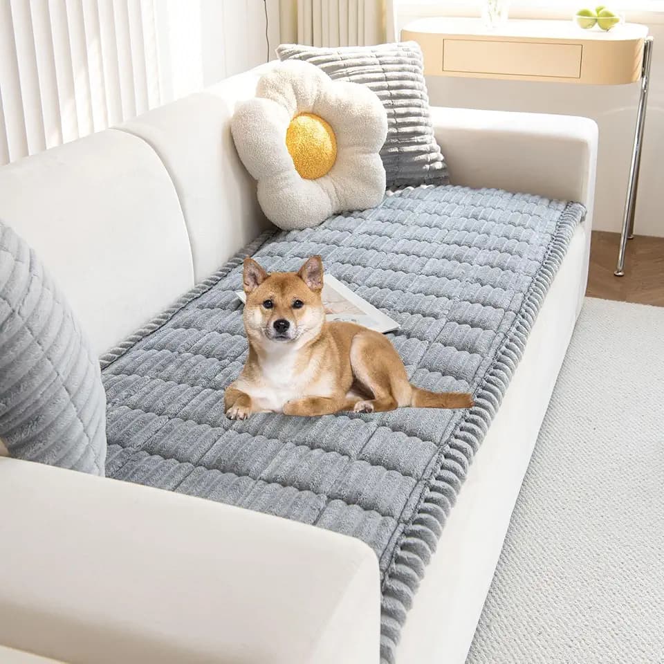Faux Fur Dog Couch Cover Protector Soft Fuzzy Plush Couch Cover for Dogs Washable Anti-Slip Dog Bed Cover Pet Blanket Pet Friendly Sofa Cover for Puppy Large Dog Cat (Light Grey,28"x47")