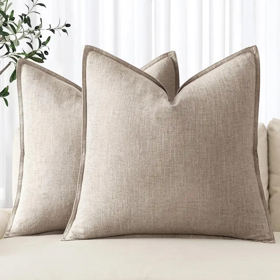 MIULEE Decorative Linen Pillow Covers 20x20 Inch Natural Linen