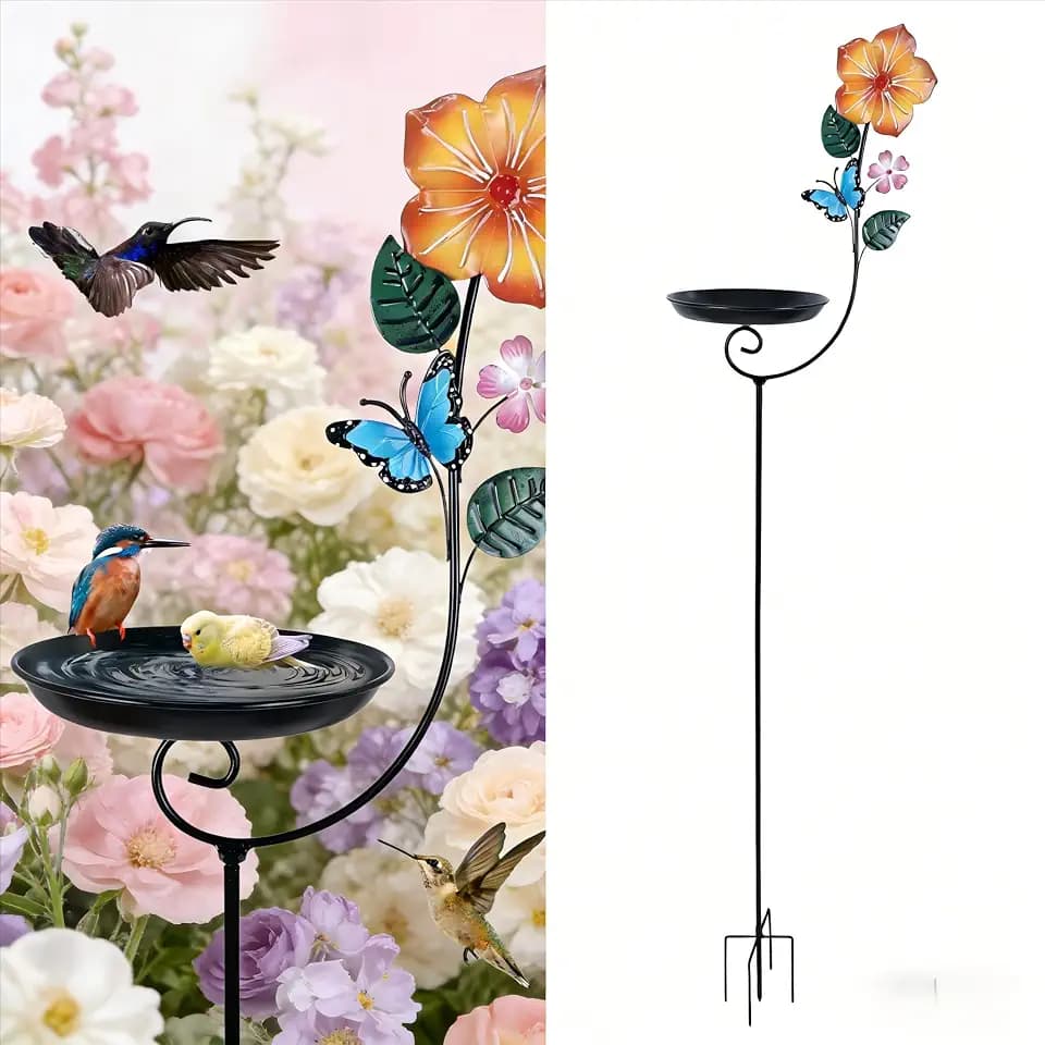 hogardeck Small Metal Bird Bath for Outside, 8” Dia Bowl Bird Baths Feeder Bowl for Outdoors, Standing Birdbaths & Birdfeeder for Garden Patio Yard Lawn Decor