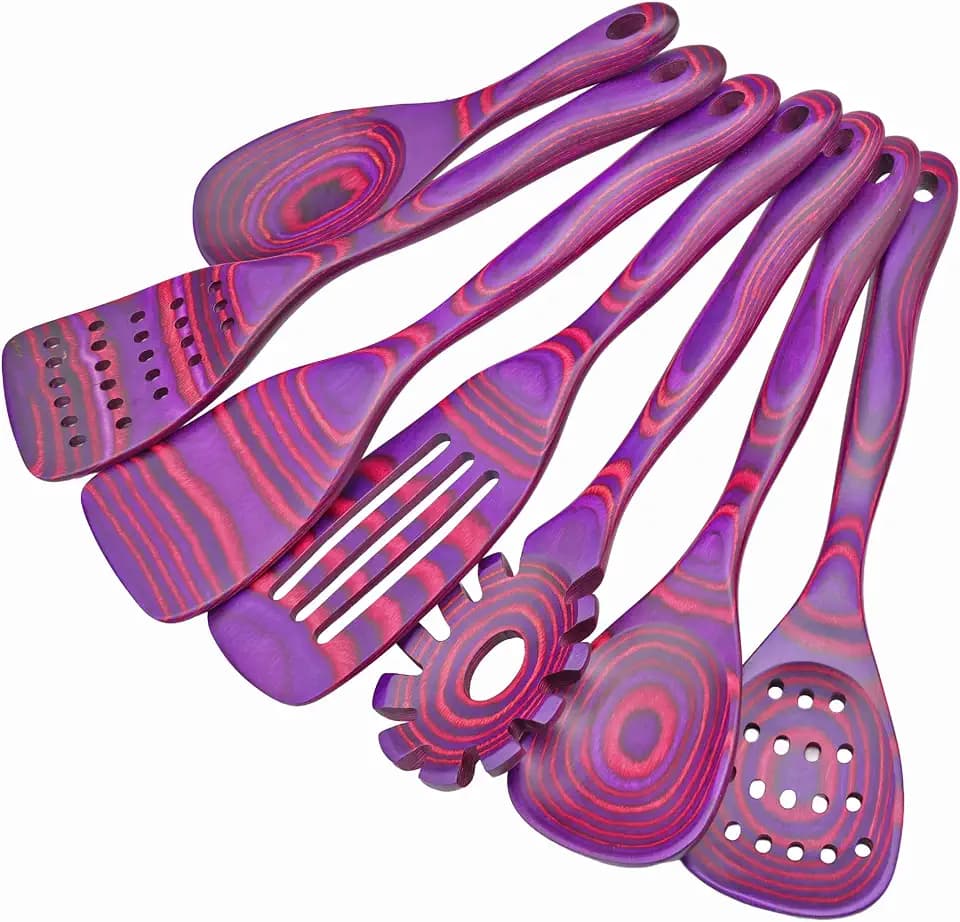 7 PCS Byzantium Pakkawood Utensil Set, Non-Stick Wooden Spoons for Cooking