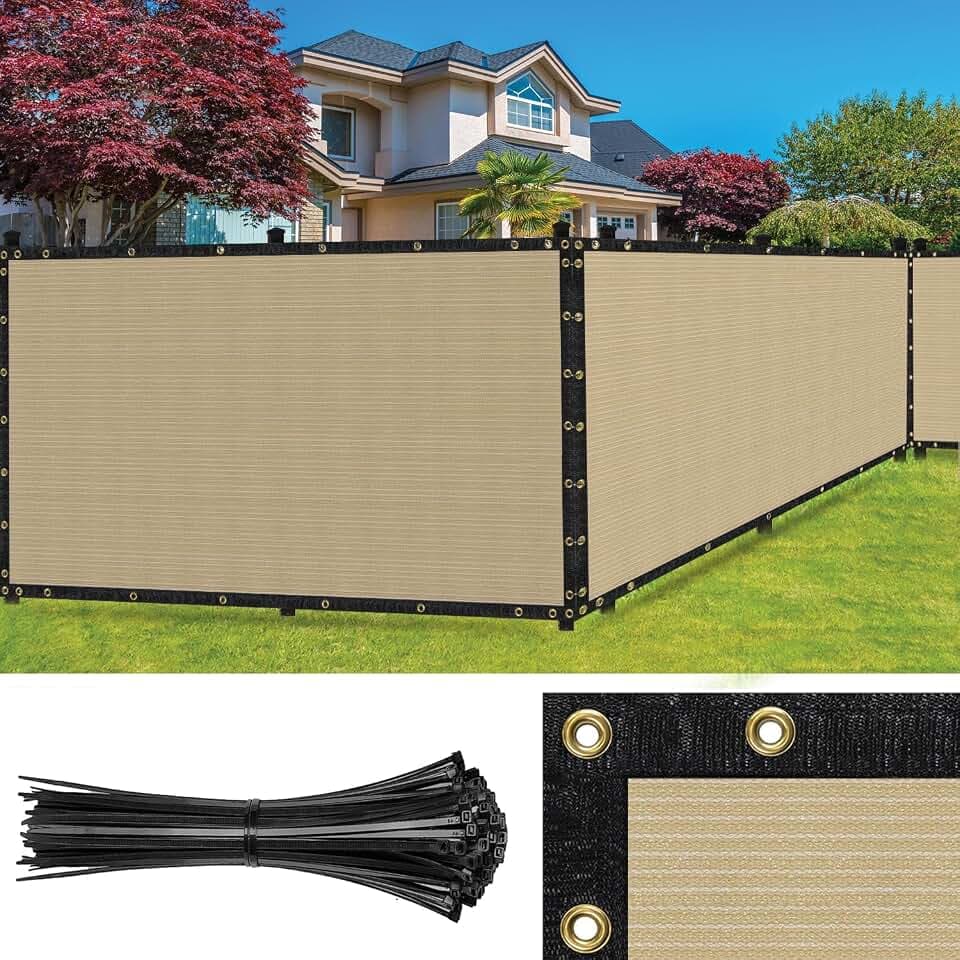 Ultra Heavy Duty 200 GSM Privacy Fence Screen – Non-Recycled Polyethylene Mesh Shade Net with Bindings & Rustproof Grommets - 90% + Blockage Includes Cable Zip Ties. (Beige 4'X100')