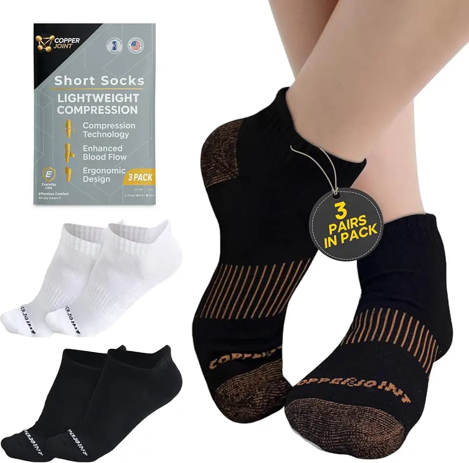 CopperJoint Short Cushioned Socks for Men and Women, 3 Pairs