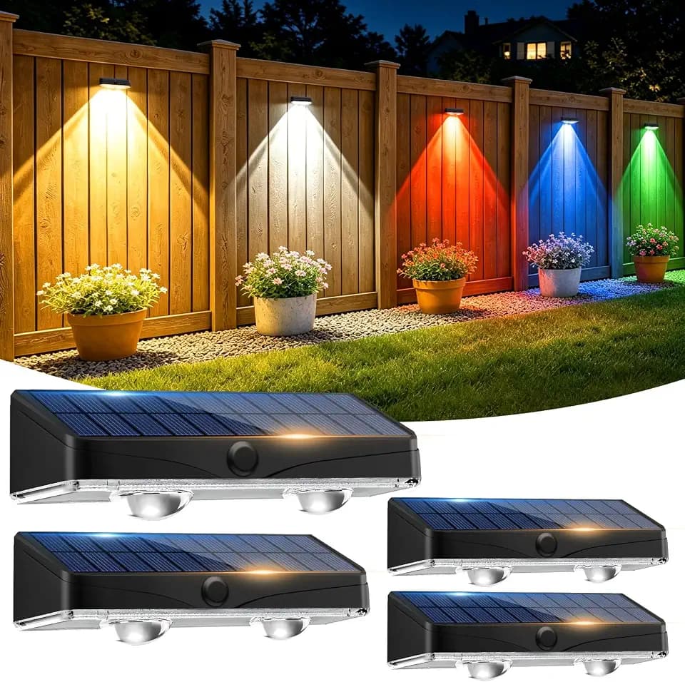 kolpop Solar Fence Lights Outdoor,11 Modes&9 Colors RGB/Cold/Warm White Fence Lights Solar Powered,IP65 Waterproof, 60LM LED Color Changing Solar Lights for Patio,Backyard,Wall,Deck,Party,Decor 4 Pack