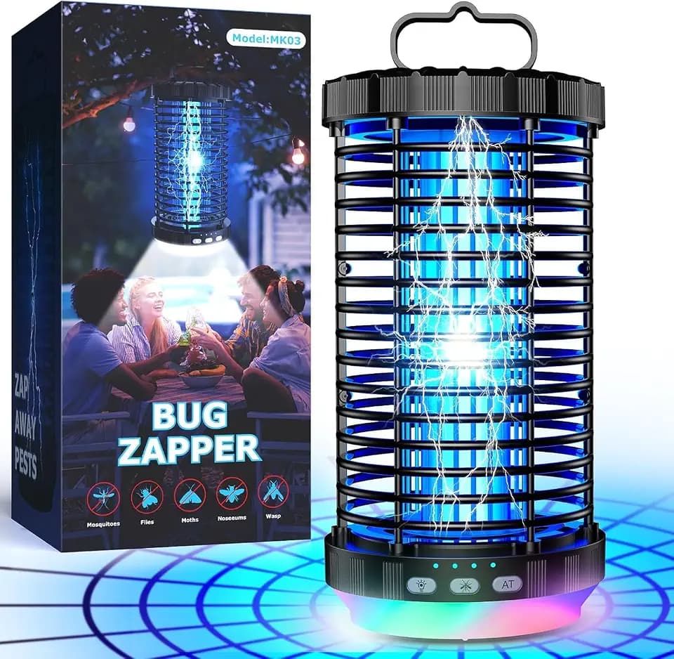 CreateFun Bug Zapper Outdoor, 2026 Upgraded 3 in 1 Rechargeable Bug Zapper with 5000mAh Battery & LED Night Light, 4000V Cordless Waterproof Mosquito Zapper for Outside,Patio,Backyard,Garden Black 02