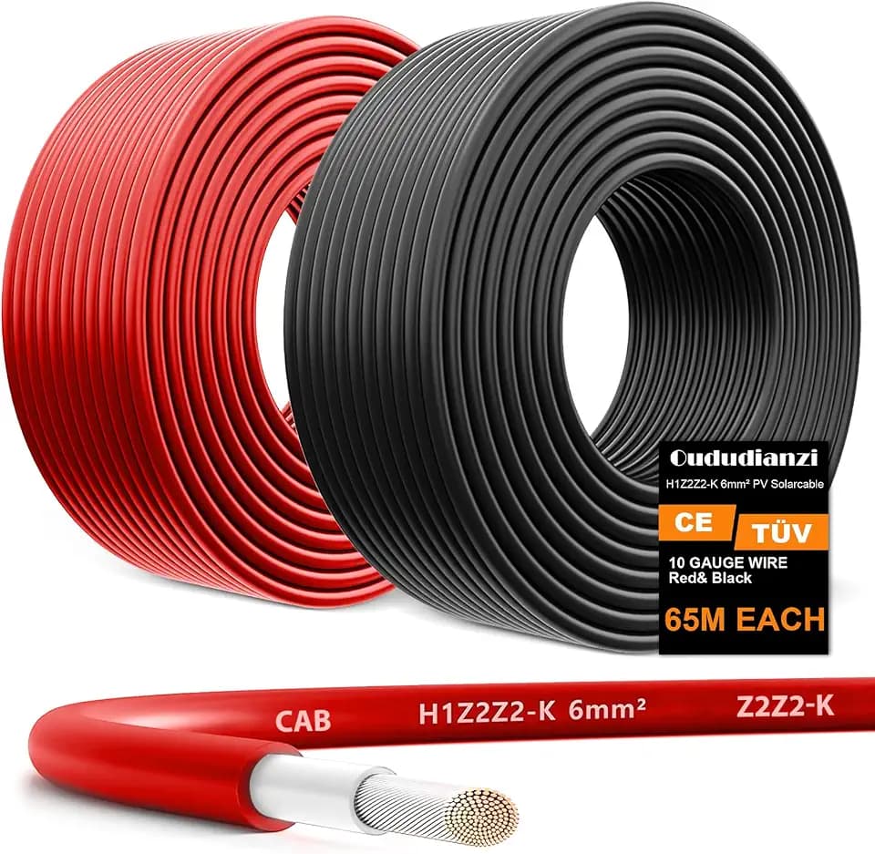 Oududianzi 2X 200FT Solar Panel Wire 10AWG Solar Wire Tinned Copper PV Wire