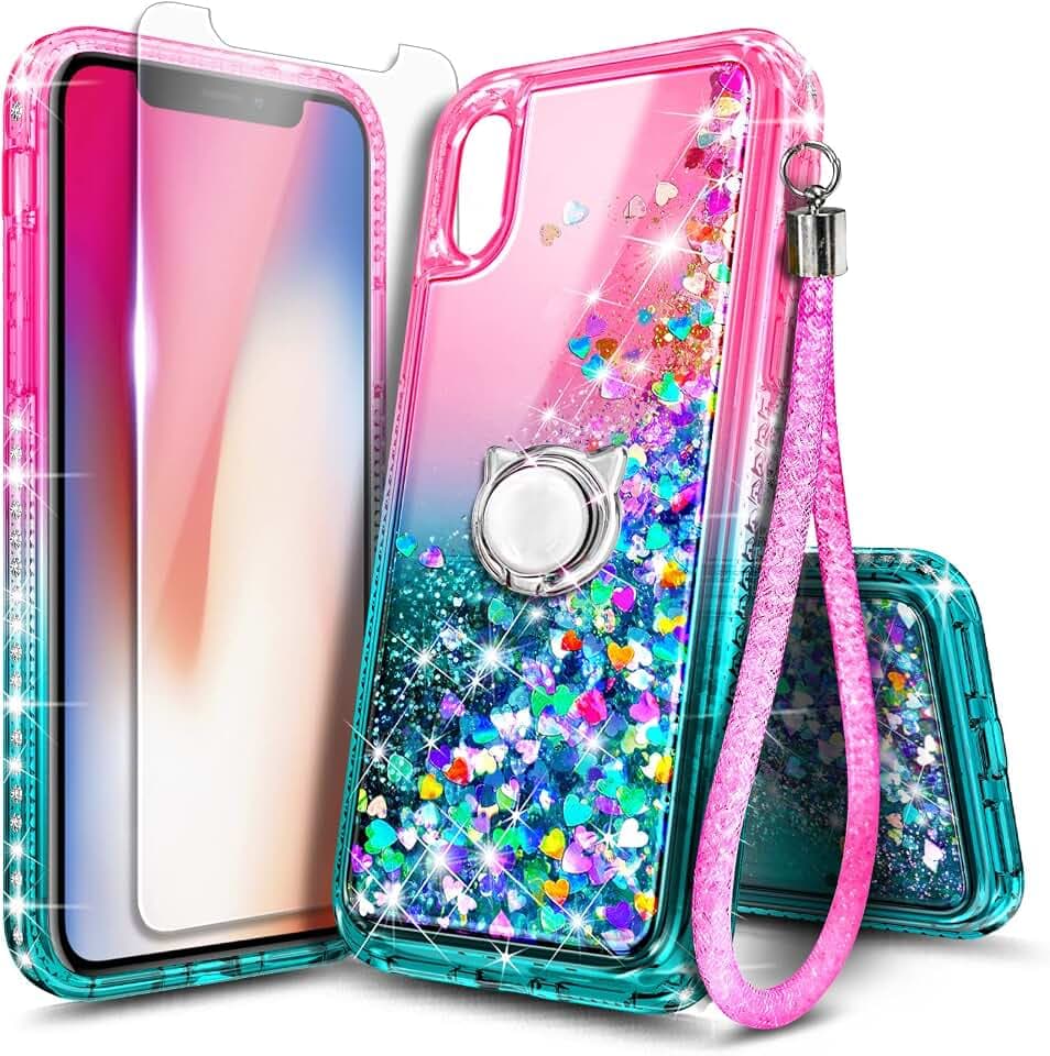 NGB Designed for iPhone XR Phone Case, Cute Liquid Glitter, Pink/Aqua