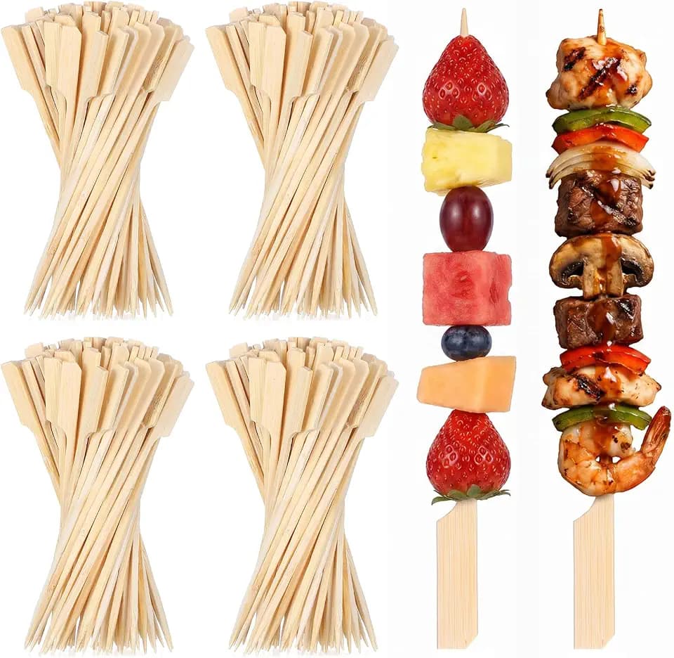 1000 Pcs 6 Inch Bamboo Skewers for Appetizers Toothpicks Wooden Sticks Cocktail Picks Flat Paddle Food Sticks for Party Drinks Fruit BBQ Charcuterie Boards Accessories