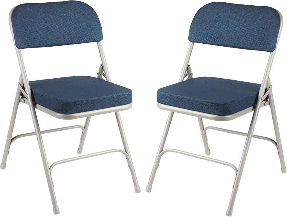 OEF Furnishings OEF3200 Series Heavy Duty, Industrial Grade, Premium Fabric Folding Chairs 2" Ultra Padded Seat Double Hinged Steel Frame (2 Pack, Blue/Gray)