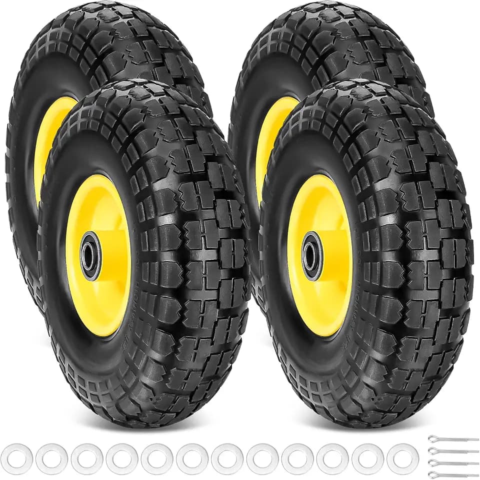 TICONN 13" Solid Tires, 4.00-6 Tire and Wheel Flat Free, 5/8" Bearings