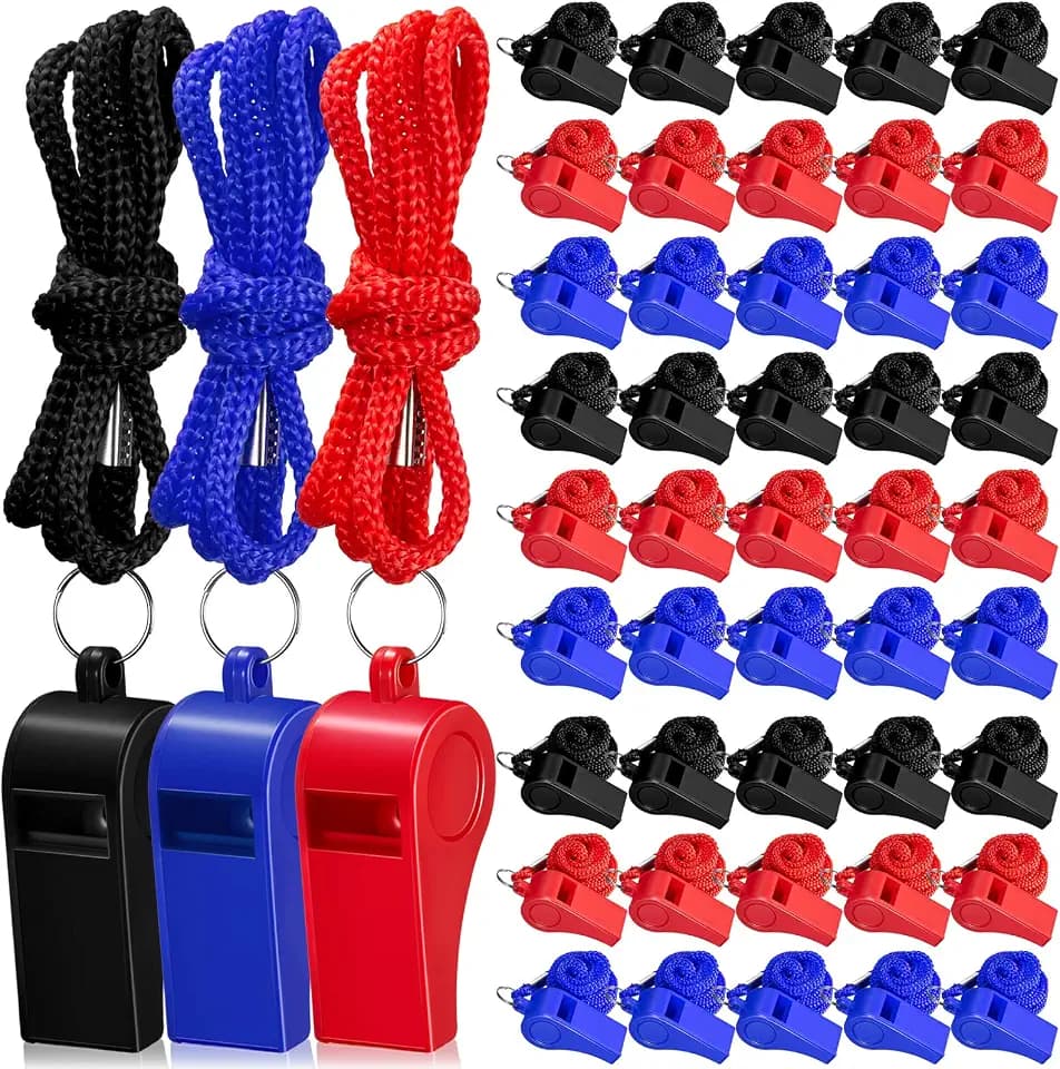 Flutesan 48 Pcs Whistles with Lanyard Bulk Loud for Coach Referees
