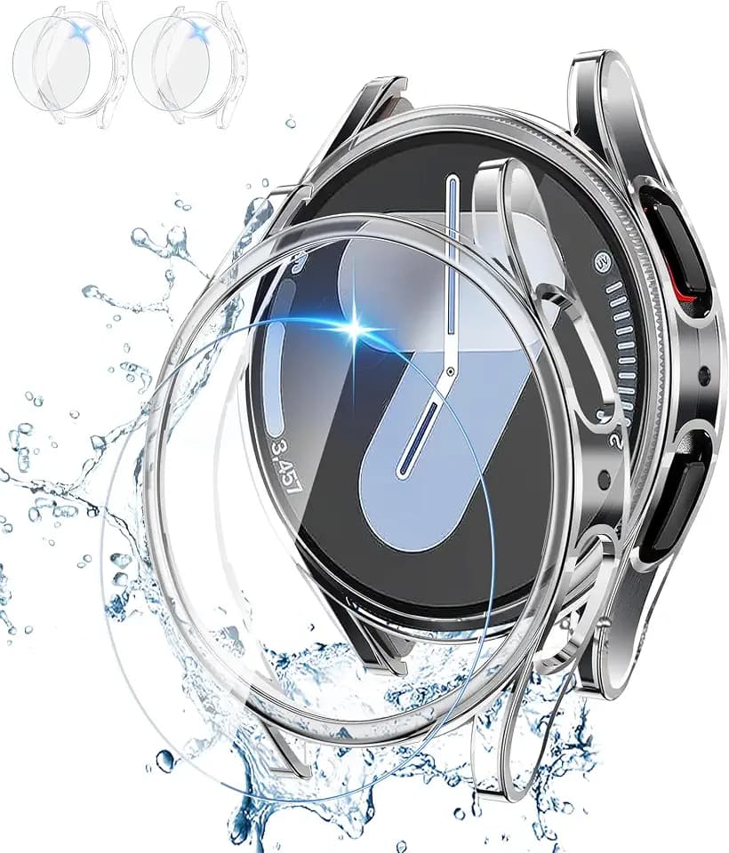 2+2 Stück hülle für Samsung Galaxy Watch Schutzhülle, Hart PC Bumper + HD Anti-Beschlag gehärtetes Glas Displayschutz, Wasserdichtes Schutzfolie für Galaxy Watch FE/5/4 40mm, Clear