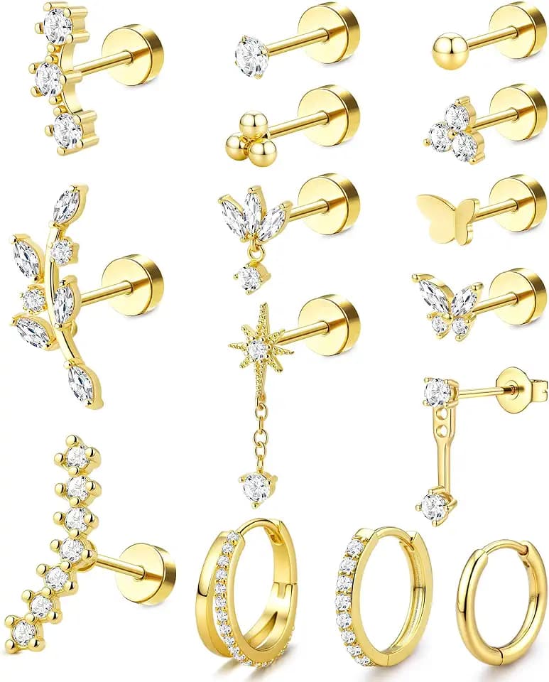 ORAZIO Helix Piercing Jewelry Flat Back Tragus Cartilage Earrings for Women