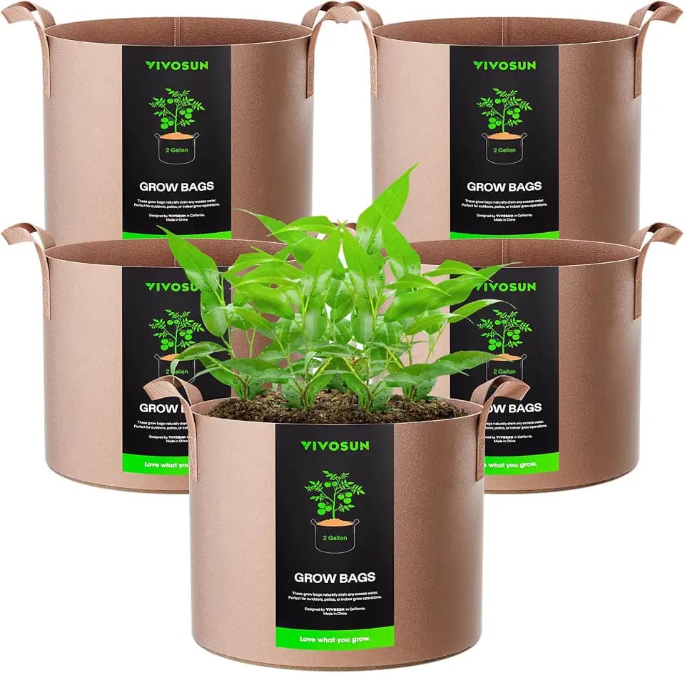 VIVOSUN 5-Pack 2 Gallon Plant Grow Bags Fabric Pots with Handles