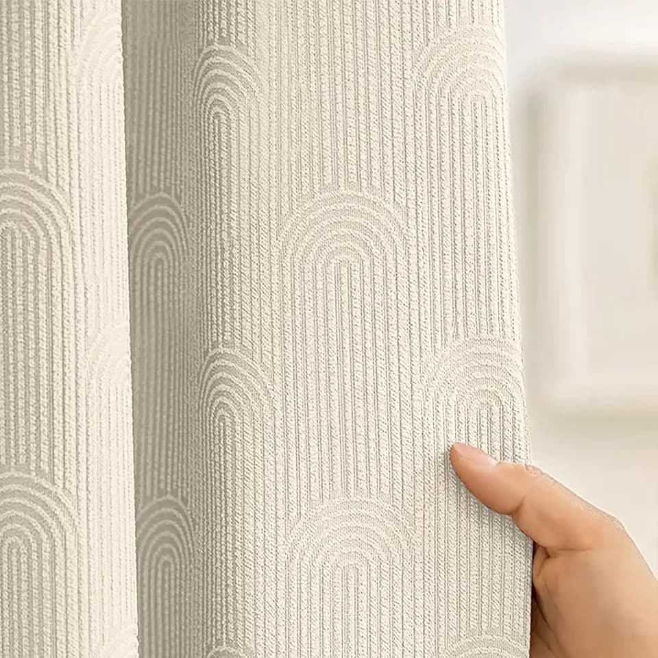 Beige Boho Cotton Shower Curtain Arch,72" W x 72" L