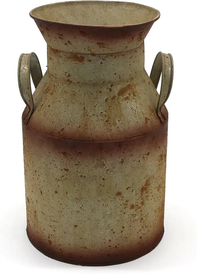 CVHOMEDECO. Milchkanne aus verzinktem Metall, alte rustikale Primitive Krugvase für Haus- und Gartendekor. Durchm. 15,5 x 25,4 cm