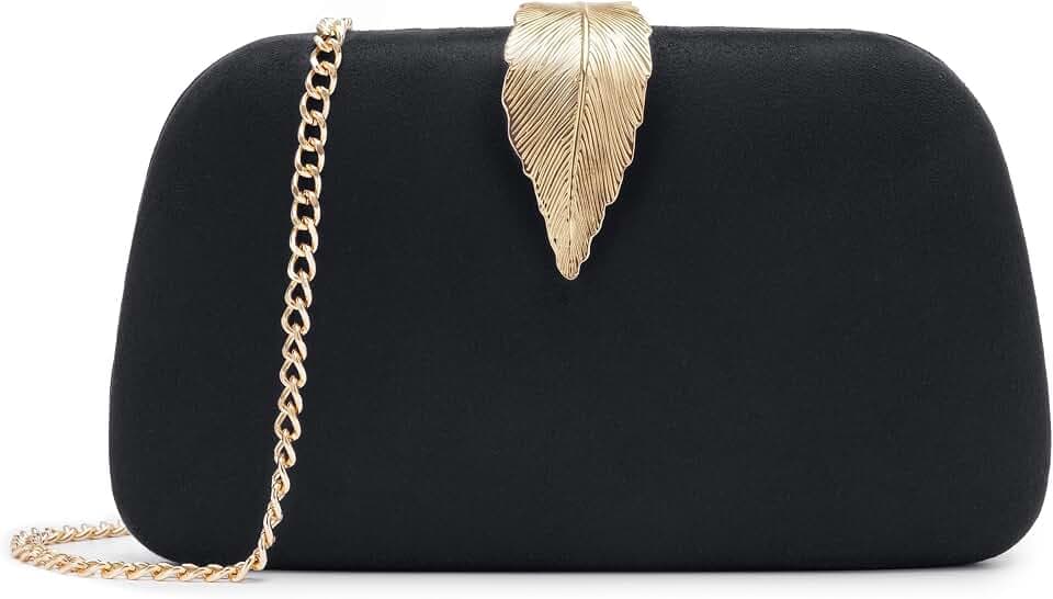 Clutch Purses For Women, Solid Soft Suede Evening Clutch Bag Shoulder Bag With Metallic Leaves Clasp